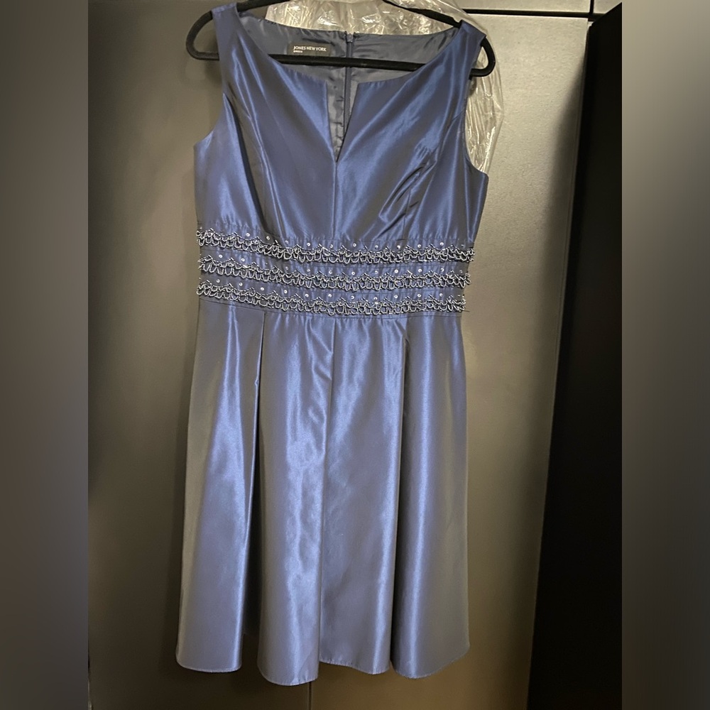 Dark Blue Satin Dress with sequence, Size 12